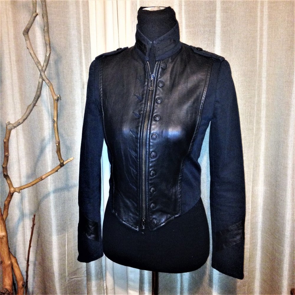 Rag & Bones Leather Mixed Media Military Jacket - Picture 2 of 12